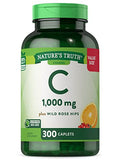 Nature's Truth Vitamin C 1000mg with Rose HIPS | 300 Caplets | Vegetarian, Non-GMO & Gluten Free Supplement
