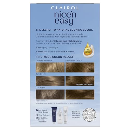 Clairol Nice'n Easy Permanent Hair Dye, 6 Light Brown Hair Color, Pack of 3