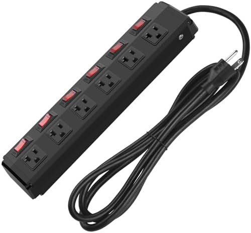 CCCEI Metal Power Strip Individual Switches 6 Outlets, Heavy Duty Power Strip 20Amp Surge Protector for Appliances, 6FT Extension Cord Strip, 1200J Surge Protector 20A 125V 2500W.