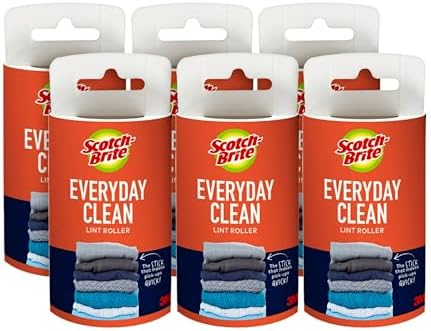 Scotch-Brite Everyday Clean Lint Roller Refills, Lint Removers for Daily Cleaning, Plenty of Lint Rollers for Clothes, Pet Hair, Furniture, Cars, and More, 70 Sheets Each, 6 Pack, 420 Sheets Total