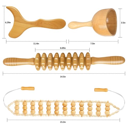 AICNLY 5 Pcs Wood Therapy Massage Tools for Body Shaping, Lymphatic Drainage Massager, Maderoterapia kit, Wooden Massage Roller, Anti-Cellulite Massager, Body Sculpting Tools Set