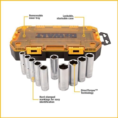 DEWALT DWMT73815 Metric Drive Deep Socket Set (10 Piece), 1/2"