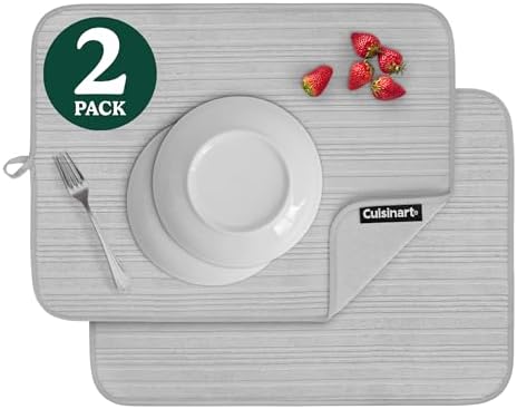 Cuisinart Dish Drying Mats for Kitchen Counter - (2) 18" x 24" Ultra Absorbent Dish Drying Mat XL - Foldable, Machine Washable, Fast Drying Dish Mat (Horizontal Stripes)