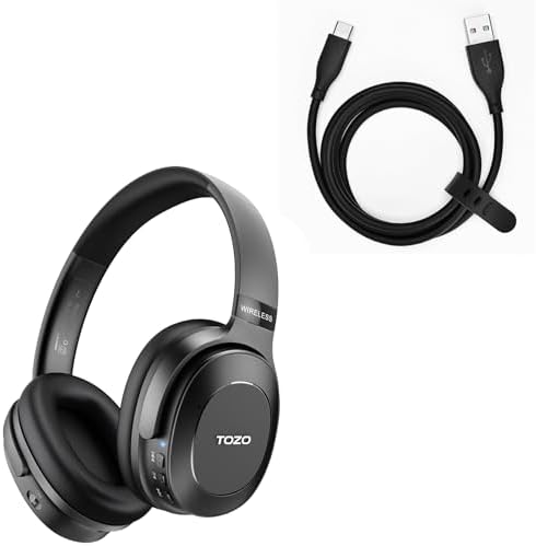 TOZO Hybrid Active Noise Cancelling Headphones, Wireless Over Ear Bluetooth Headphones, for USB-C to USB-A Charging Cable
