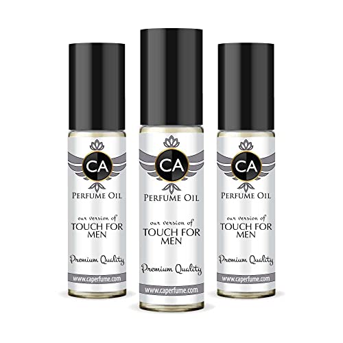 CA Perfume Impression of Touch For Men Replica Fragrance Body Oil Dupes Alcohol-Free Essential Aromatherapy Sample Travel Size Concentrated Long Lasting Attar Roll-On 0.3 Fl Oz-X3