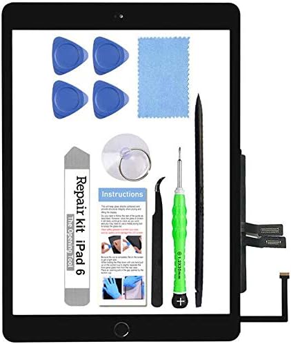 for iPad 6 (6th Gen 2018) A1893 A1954 Screen Replacement Glass Touch Digitizer Repair Kit with Home Button & Tools - Only for iPad 6 6th Generation (Black)
