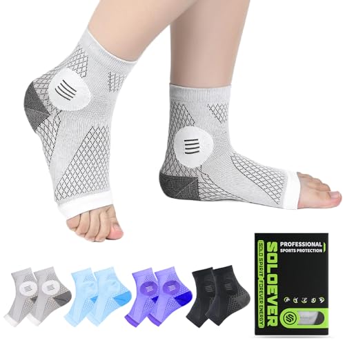 4 Pairs Neuropathy Socks for Women & Men, Toeless Plantar Fasciitis Socks for Achilles Tendonitis Relief, Arch Support, Foot Pain Relief, Compression Ankle Socks for Swelling (Black+Grey+Blue+Purple, Large)