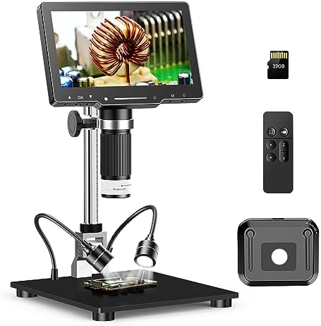 Hayve 4K Digital Microscope，48MP HDMI Coin Microscope with 7inch IPS Screen，1500X Soldering Microscope with Lights，Entire Coin Microscope，Compatible with PC/TV，Bottom Transmitted Light，32GB