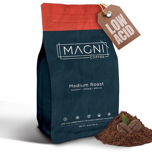 Magni Coffee - Ground - Medium Roast - Low Acid - Single Origin USDA Organic Non-GMO Beans Third Party Tested For Mycotoxins & Pesticides - Fair Trade -12 Oz