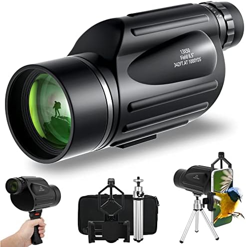 13x50 Monocular Telescope - Sunhe High Power Zoom Monocular with BAK4 Prism, FMC Lens, Handle, Smart Phone Adapter for Bird Watching Hunting Hiking Camping Traveling Gift for Mens/Adults (Ordinary)