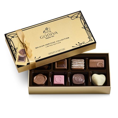 Godiva Chocolatier Heritage Collection Belgian Chocolate Gift Box - 8 Piece Assorted Dark,Milk and White Gourmet Chocolates with All-Natural Ingredients,GMO-Free