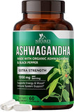 NATURE'S NUTRITION Organic Ashwagandha Capsules 1950mg Supplement w/ Black Pepper Root Powder 60 Capsules