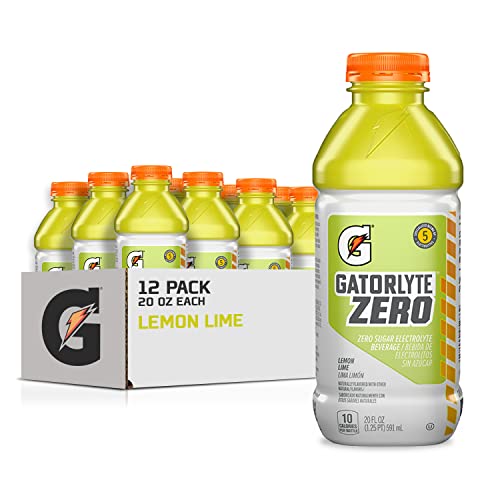 Gatorlyte Zero Electrolyte Beverage, Lemon Lime, Zero Sugar Hydration, Specialized Blend of 5 Electrolytes, No Artificial Sweeteners or Flavors, 20 Fl Oz Bottles (Pack of 12)