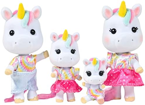 Sunny Days Entertainment Honey Bee Acres Rainbow Ridge Daydreamers Unicorn Family – 4 Miniature Flocked Dolls | Small Fantasy Collectible Figures | Pretend Play Toys for Kids