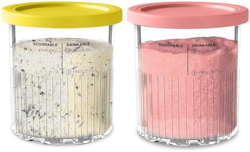 vione Replacement for Ninja Creami Deluxe Pints and Lids – 2 pack, 24 oz. Pint Containers Compatible with NC501, NC500 Series – BPA Free, Dishwasher Safe, Assorted Colors