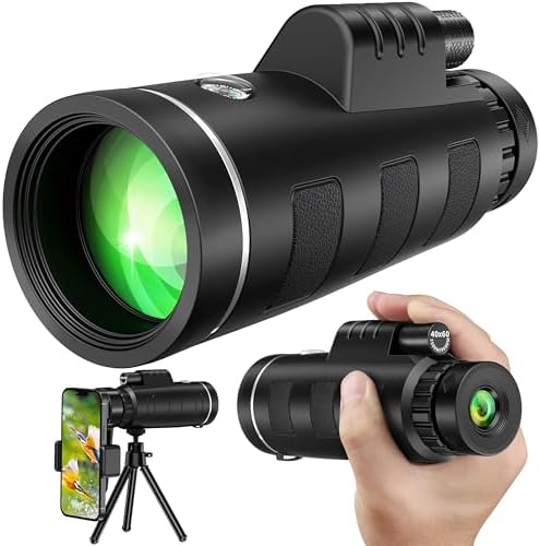 40x60 High Definition Monocular Telescope with Smartphone Adapter, BAK4 Prism FMC Monocular with Clear Low Light Vision for Wildlife Hunting Camping Travelling（LD006-00A-DC-2024）