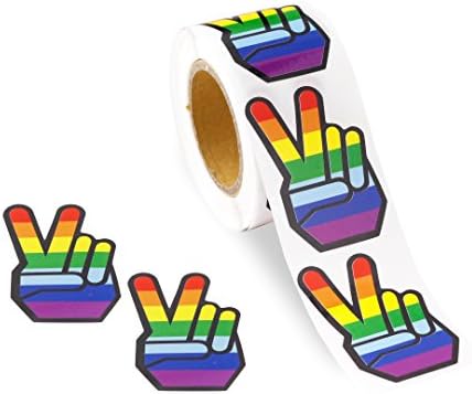 250 Rainbow Peace Sign Stickers for LGBTQ Gay Pride Awareness, Parades & Events - Rainbow Hand Shaped Flag Stickers - Great for Fundraising Events and Marches