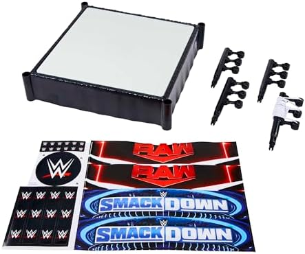 Mattel WWE Superstar Ring, 14 inches with Spring-Loaded Mat, 4 Event Apron Stickers & Pro-Tension Ropes for WWE 6-inch Action Figures