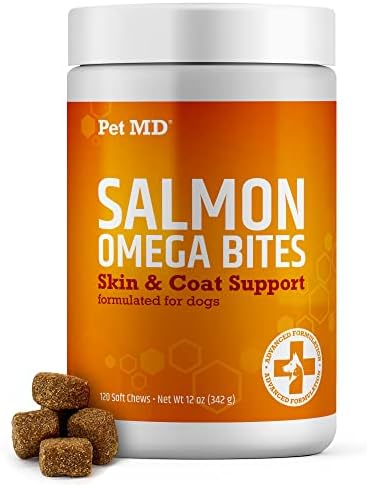 Pet MD Salmon Oil Omega 3 for Dogs - Advanced Allergy & Itch Relief for Dogs - Omega 3 & 6, EPA & DHA, Fish Oil Omega 3 Soft Chews - 120 Count
