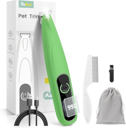 Dog Paw Trimmer with LED Display, 35dB Ultra-Low Noise Paw Trimmer for Dogs, Cordless Dog Clippers for Grooming with LED Light, Type-C Rechargeable Dog Hair Clippers for Paws, Ears, Face, Rump