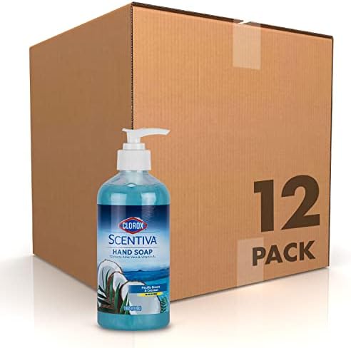 Clorox Scentiva Liquid Hand Soap | Pacific Breeze & Coconut Liquid Hand Wash with Aloe Vera & Vitamin B5 | Bleach-Free Scented Hand Soap for Kitchen or Bathroom - 14 Oz (Pack of 12)