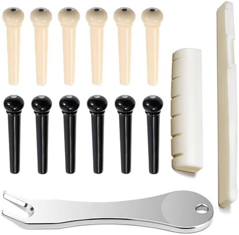 Guitar Bridge Pins with Bridge Pin Puller Remover (F:14pcs+Bone Saddle Nut)