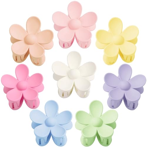 Flower Hair Clips 8PCS, Large Claw Clips for Women Girls Thick Thin Hair, Strong Hold Nonslip Big Dasiy Jaw Clamps Matte Hair Accessories 8 Colors