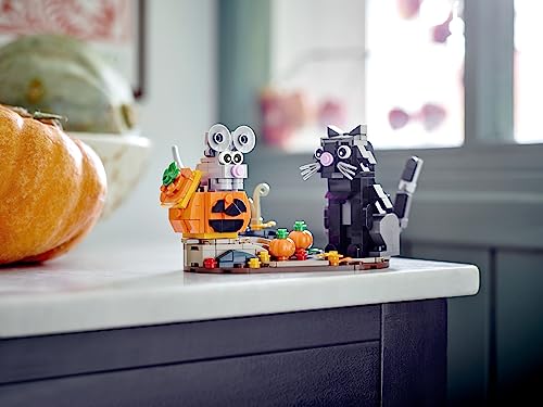 Lego Halloween Cat & Mouse 40570 Building Kit, Whimsical Halloween Décor with Adorable Cat, Mouse, and Pumpkin Toys, Halloween Toy