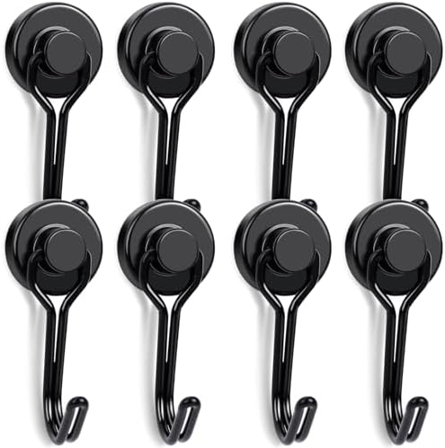 E BAVITE Swivel Swing Magnetic Hook 40LB Black Refrigerator Magnetic Hook 8pack Strong Neodymium Magnet Hook for Refrigerator Magnetic Surfaces 2.44In