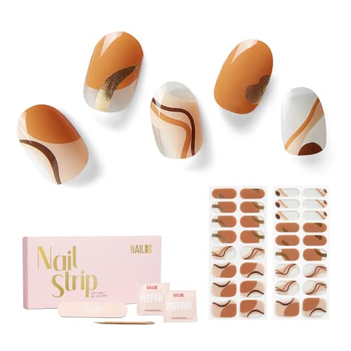 Nailog Semi Cured Gel Nail Strips 34 pcs| Long Lasting Nail Polish Sticker Wraps with Glossy Gel Finish, Maze