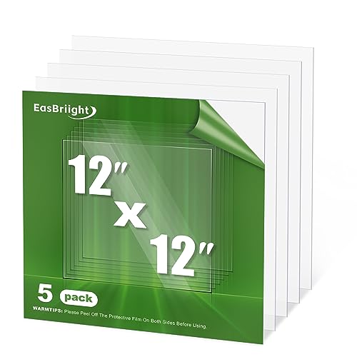 5-Pack of 12×12"×0.04" PET/Plexiglass Sheets, Transparent Flexible Plastic Sheet Panels, for Painting, Crafts, Signs, Picture Frames, Arts, DIY Display Project
