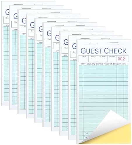 XKDOUS Double Part 10 Pack Server Books, Server Note Pads, Guest Check Books for Servers, Waitress Notepad for Restaurants, 100 Sheets/Pad, 500 Orders Total