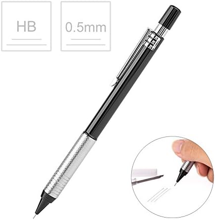 LOUTOC Mechanical Pencils, 0.5mm Automatic Pencil with Lead&Eraser Refill, Office School Supplies Black Metal HB Pens for Drawing, Art Sketching, Writing, Crafting, Drafting