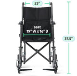 Medline Durable Folding Steel Transport Wheelchair with Swing-Away Footrests, 19-Inch Seat Width, Black Frame, Black Upholstery