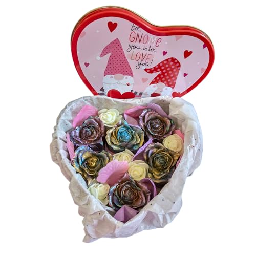 Gnome Love Soap Tin | Heart-shaped Rose Soap | Handmade Artistic Moisturizing Soap | Nourishing Guest Soap | Moisturizing Face Soap | Unique Art (Small (4 rose soaps))