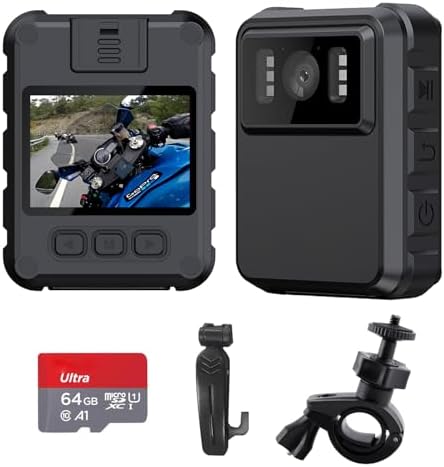 1080P Body Camera, Body Mounted Video Camera Built-in 64GB, Personal Wearable Cam with 2.0” Screen, IR Night Vision, IP65, Bodycam for Civilians(NO WiFi NO APP)