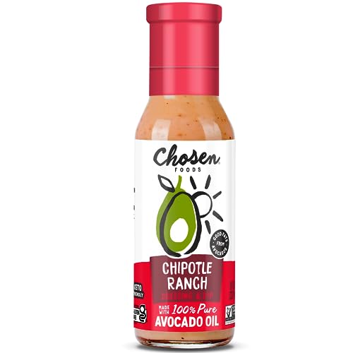 Chosen Foods Avocado Oil-Based Chipotle Ranch Salad Dressing and Marinade, Keto Diet Friendly, Gluten Free, Low-Carb Sauce (8 oz)