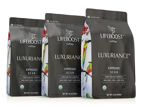 Lifeboost Coffee Espresso Whole Beans Coffee - Low Acid Single Origin USDA Organic Coffee - Non-GMO Espresso Coffee Third Party Tested For Mycotoxins & Pesticides (Espresso Whole Bean 12oz x 3 pack)