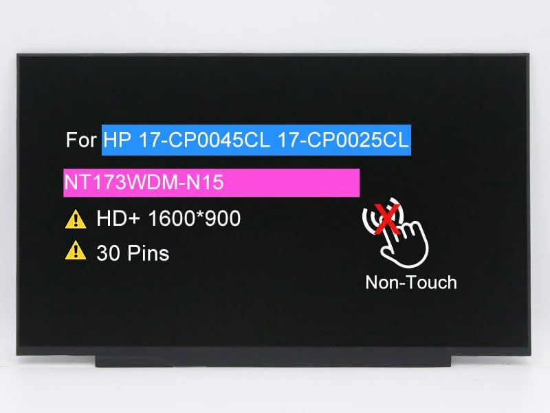 17.3" Screen Replacement NT173WDM-N15 NT173WDM N15 for HP 17-CP0045CL 17-CP0025CL HD+ 1600x900 30 pins LCD Non-Touch Display Panel