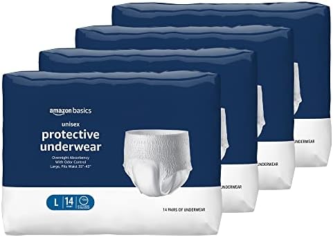 Amazon Basics Unisex Protective Underwear, Overnight Absorbency, Large, 56 Count, (4 Packs of 14)