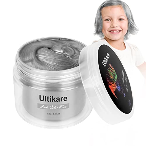 Ultikare Temporary Hair Color Wax, Grey, Natural Hair Wax Color Mud Cream for Dark Hair, Washable, Kids, Halloween, Cosplay, Party, Girls