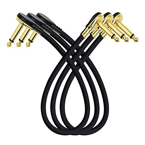 Guitar Patch Cables 12 inch Low Profile, Premium Right Angle Guitar Pedal Patch Cable, Gold Plated Pancake Connector S-Shape Effects Pedal Patch Cable -Maximize Space - Durable & Low Noise