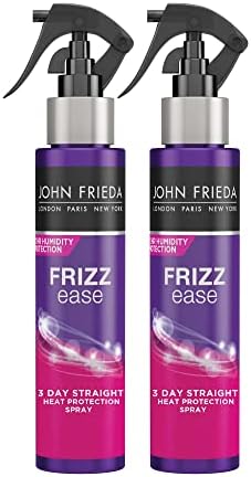 John Frieda Frizz Ease 3 Day Straight Heat Protection Spray, Keeps Hair Straight and Frizz-Free for 3 Days, Keratin-Infused Flat Iron & Styling Spray for a Smooth, Sleek Finish, 3.5 Oz, Pack of 2