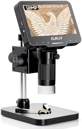 Elikliv Coin Microscope for Adults: LCD Digital Microscope 1000x - 4.3'' Coin Mganifier with 8 Adjustable LED Lights, PC View Compatible with Windows/MacBook, EDM4 Max