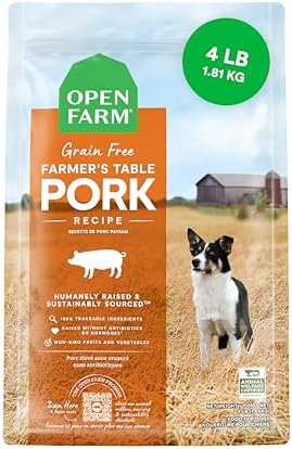 Open Farm, Grain-Free Dry Dog Food, Complete & Balanced Kibble, Sustainably & Ethically Sourced Ingredients, Non-GMO Veggies & Superfoods to Support Overall Health, Pork Recipe, 4lb Bag