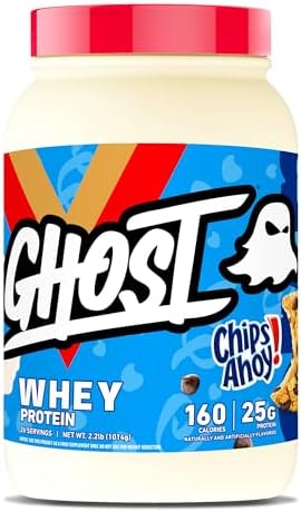 GHOST Whey Protein Powder, Chips Ahoy - 2LB Tub, 25G of Protein - Chocolate Chip Cookie Flavored Isolate, Concentrate & Hydrolyzed Whey Protein Blend