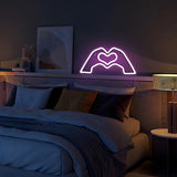 HMASYO Heart Hands Neon Sign Love Finger Neon Light, Pink Heart Neon Sign Light with Dimmer and USB, LED Wall Art for Music Lover Bedroom Game Room Bar Party Wedding Birthday Christmas Decor 15.7"