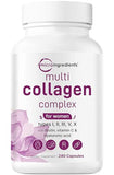 Micro Ingredients Multi Collagen Complex for Women, 240 Capsules | Type I, II, III, V, X with Hyaluronic Acid, Biotin, & Vitamin C | Hydrolyzed Protein Peptides | Keto & Paleo Friendly