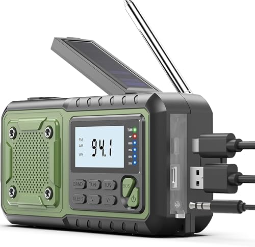 Crank Emergency Radio 5000mAh, Weather Radio, Solar Radios Battery Operated, NOAA/AM/FM Weather Alert Radios with Power Bank Phone Charger, SOS Alarm, Flashlight & Reading Lamp Indoor Outdoor