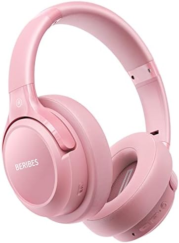 Bluetooth Wireless Headphones Over Ear,BERIBES 65H Playtime and 6 EQ Music Modes with Microphone, HiFi Stereo Foldable Lightweight Headset, Deep Bass for Home Office Cellphone PC Etc.(Pink)